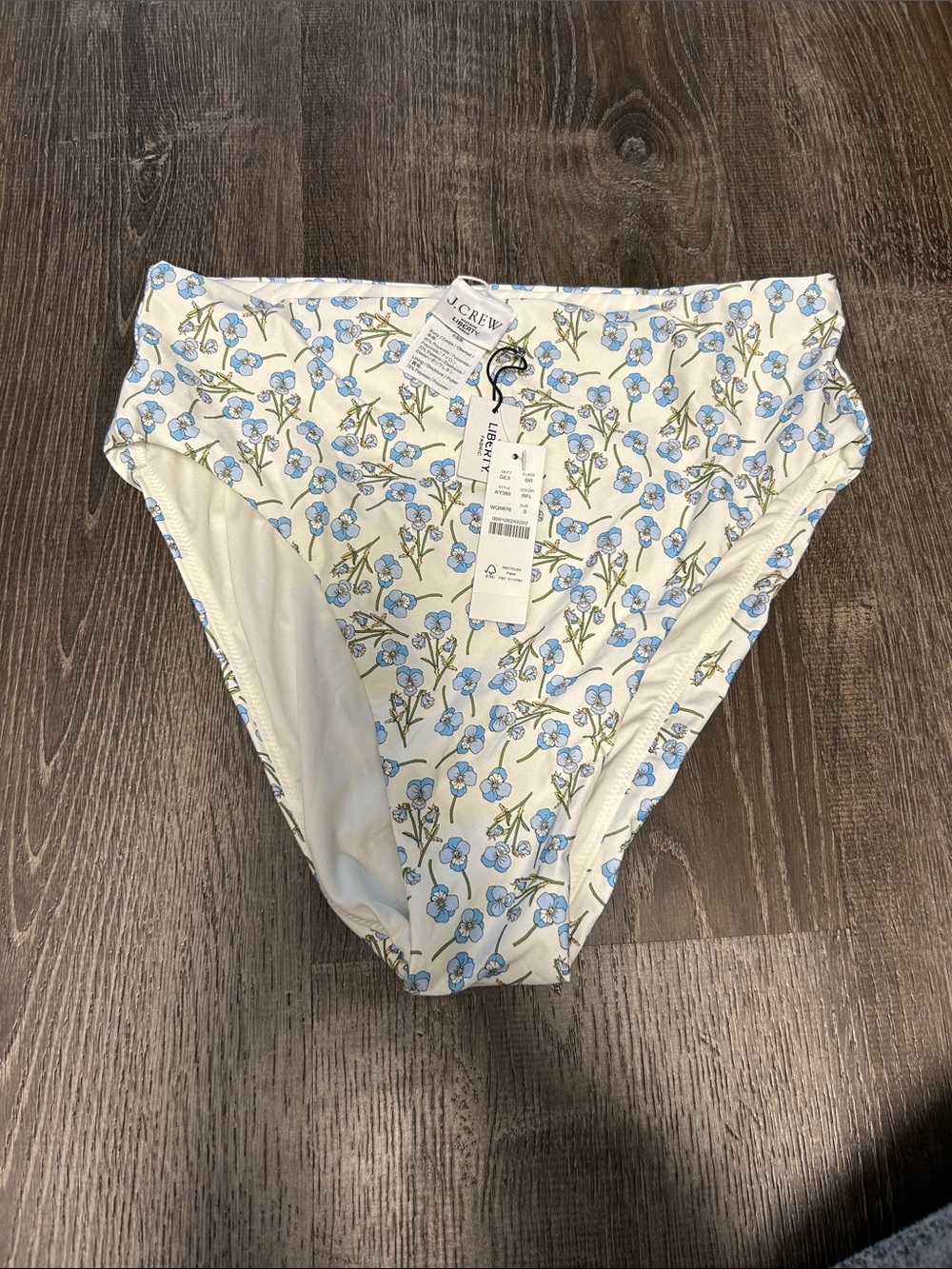 NWT J. Crew x LIBERTY Cream High-Rise Bikini Bottoms with Blue Floral Print